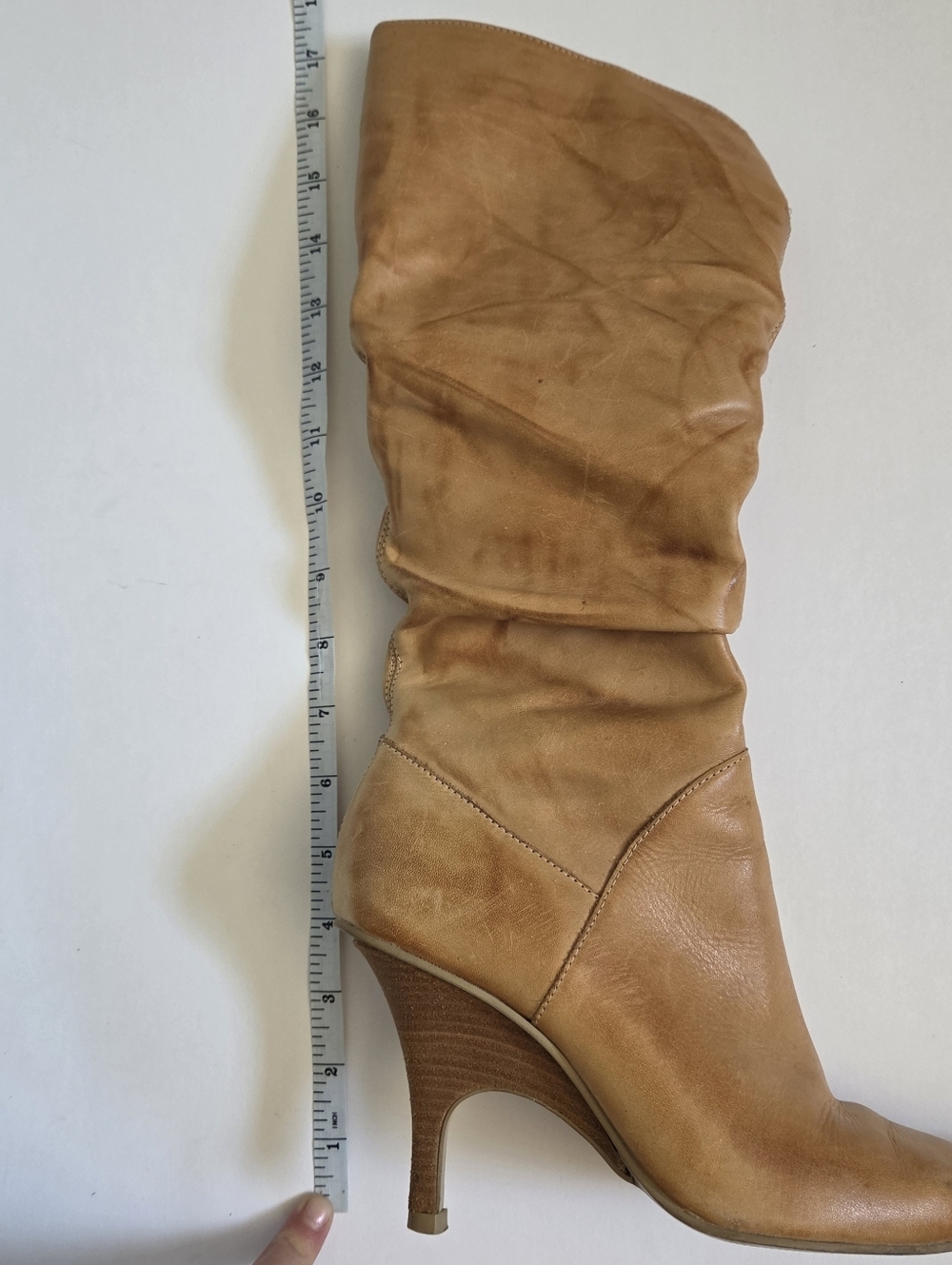 Tan Genuine leather knee high pointed toe boot stiletto heel made in Brazil sz 7 - Picture 11 of 12